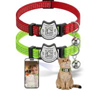 TAGHELP Lot de 2 colliers réfléchissants pour chat avec clochette, bande de nuit haute visibilité, collier léger et réglable en nylon pour chat de 19,1 à 31,5 cm (Dot Matrix réfléchissant - Vert fluo