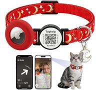 TAGHELP Stars and Moon AirTag Collier pour chat avec support AirTag pour Apple Solide et sûr Collier pour animal domestique Scanner QR pour alertes de localisation instantanées Pas d'application Rouge