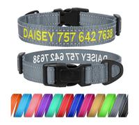 TagME Collier D'identification pour Chien, Broderie Personnalisée avec Nom et Numéro de Téléphone, col Réfléchissant en Nylon pour Petit Chiens,Gris