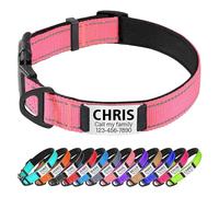 TagME Collier pour Chien Réfléchissant Rembourré Personnalisé pour Chiens de Grande et Très Grande Taille, Plaque D'identification en Acier Inoxydable Silencieuse, Rose Layette, L