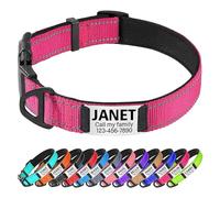 TagME Collier pour Chien Réfléchissant Rembourré Personnalisé pour Chiens de Grande et Très Grande Taille, Plaque D'identification en Acier Inoxydable Silencieuse, Rose Vif, L