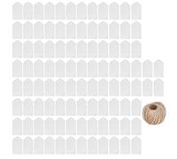 Tags de vêtements en papier kraft set diy kraft gift tag 100 pcs double face avec en ficelle de jute pour le mariage Noël (Blanc)