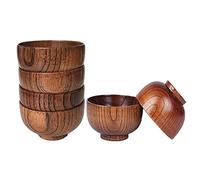 Tagtight 6Pcs bols saladier en bois,bol petit dejeuner, bowl à soupe, bols à céréales,Bol à riz en chinois,bol ramen japonais, Petit bol japonais pour sauce soja, snack, Coupes à Dessert,10,5 x 6,7cm