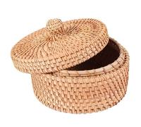 Tagtight Boîte de Rangement en Rotin Tissé à la Main, Panier en Osier avec Couvercle, Thé Récipient Alimentaire, Panier Cuisine Organisateur pour Pique-Nique Pain Gâteau Aux Fruits, Boîte Décor