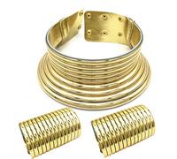 Tagtight Collier Déclaration Africain National Bracelet Manchette Ouvert Collier ras du cou - African Collar Choker Collier Bracelet à deux mains Pour femme, Ensemble Mariage de bijoux africains en or