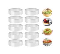Tagtight Lot de 10 Cercle a Patisserie, Mini moules à tartelettes Ronds avec Trous, Moule à gâteau en Acier Inoxydable, Poele Pancakes Quiches, Anneaux à Dessert Mousse, Moules de Cuisson DIY, 7 cm
