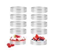 Tagtight Lot de 10 Cercle a Patisserie, Moule a Tarte en Acier Inoxydable, Cercle a Tarte, Résistants à la Chaleur, Moule Tartelette, Anneau Gâteaux en Mousse, Perforés Moules à Pâtisserie, 8 cm