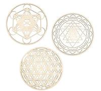 Tagtight Lot de 3 Géométrie Sacrée Art Mural sculptures murales 30,5 cm - Chakra de méditation Sculpture murale en bois - Fleur de vie - Mandala Tableau Grille - Pour yoga et méditation