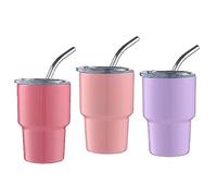Tagtight Lot de 3 Mini Verres à Liqueur avec Paille et Couvercle, Petite Verre à Shot, schnapps tasse en acier inoxydable, Verres à Liqueur à Double Paroi, camping verres à liqueur portable, 2 Oz