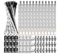 Tagtight Lot de 96 crayons de musique avec gommes sur le thème de la musique HB Standard Musique Crayon en bois Grand paquet Clavier Crayons amusants Gommes Cadeau