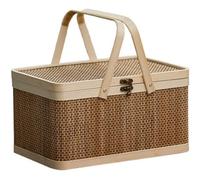 Tagtight Panier de Pique-Nique avec Couvercle, Panier Osier, Portables Panier Rangement en Bambou pour Fruits et Pain, Panier Paques, Panier Tressé en Osier, Panier Cadeau pour Halloween, Noël