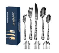 Tagtight Set de couverts en acier inoxydable pour 4 personnes, Couverts de table avec couteau fourchette cuillère, couverts de camping, Couverts à steak, pour restaurant/fête/mariage