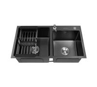Tagtuell Évier double en acier inoxydable pour cuisine, évier noir encastrable avec égouttoir, bac de goutte, évier double, ensemble de tuyaux de vidange, distributeur de savon