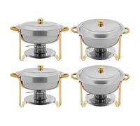 Tagtuell Lot de 4 Chauffe-repas Ronds, Ensemble Professionnel de Chauffe-plats avec Couvercle, 4,5L en Acier Inoxydable pour Buffet