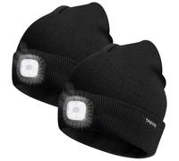 TAGVO 2 Pack USB Rechargeable LED Bonnet Chapeau, Lumineux Casquette éclairage et Clignotant Alarme LED Mains Libre Lampe de Lampe Frontale Tricoté Bonnet Unisex Hiver Chaud Sport Knit Cap Chapeau