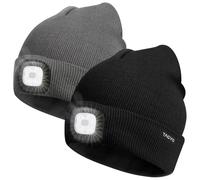 TAGVO 2 Pack USB Rechargeable LED Bonnet Chapeau, Lumineux Casquette éclairage et Clignotant Alarme LED Mains Libre Lampe de Lampe Frontale Tricoté Bonnet Unisex Hiver Chaud Sport Knit Cap Chapeau