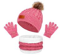 TAGVO 3 en 1 Ensemble de Bonnet Echarpe Gants Hiver pour Enfants, Ensembles de Accessoires d'hiver Tricotés Tour de Cou Chaud Thermiques Doublés de Polaire épaisse pour Enfants Garçons Filles 1-5 Ans