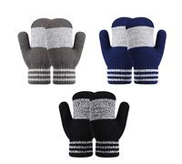 TAGVO 3 Paires de moufles tricotées Chaudes pour Enfants, Motif à Rayures, épais, Coupe-Vent, Gants pour Filles, bébés, Gants Thermiques élastiques Doux pour Tout-Petits (âge de 6 Mois à 3 Ans)