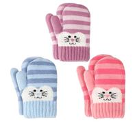 TAGVO 3 Paires Gants d'hiver pour Enfants 1 à 5 Ans, Gants Tricotés Doublés de Laine Douce à Double épaisseur, Gants de Cyclisme Ski Coupe-Vent Élastique Chaud