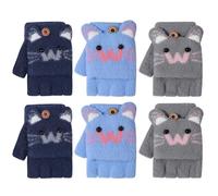 TAGVO 3 Paires Gants sans Doigts d'hiver pour Enfants 2 à 6 Ans, Gants de Chauds Double Usage en Polaire Douce, Gants de Course Ski Tricotés Thermiques, Gants Magiques pour Filles et Garçons