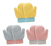 TAGVO Bambin Gants Chauds, 3 Paires Hiver Enfants Garçons Filles Epais Sherpa Toison Thermique Doublé Tricotés Gants et Moufles