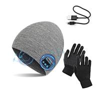TAGVO Bonnet Bluetooth V5.0 avec Gants tactiles, Hiver Chaud tricoté sans Fil Bluetooth Casque Musique Chapeau pour la Course à Pied, randonnée, Cadeau de Noël