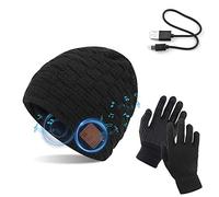 TAGVO Bonnet Bluetooth V5.0 avec Gants tactiles, Hiver épaissir Chaud tricoté sans Fil Bluetooth Casque Musique Chapeau Haut-Parleur stéréo intégré et Micro pour la Course à Pied, randonnée, Cadeau