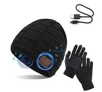 TAGVO Bonnet Bluetooth V5.0 avec Gants tactiles, Hiver épaissir Chaud tricoté sans Fil Bluetooth Casque Musique Chapeau Haut-Parleur stéréo intégré et Micro pour la Course à Pied, randonnée, Cadeau