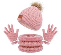TAGVO Bonnet Chaud écharpe Ensemble pour Enfants, Hiver épaissir Polaire Thermique Tricot Chapeu Cou Cache-Cou, pour Enfants Garçons Filles, 1,5-5 Ans, Ensembles d'accessoires d'hiver