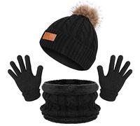 TAGVO Bonnet Chaud écharpe Ensemble pour Enfants, Hiver épaissir Polaire Thermique Tricot Chapeu Cou Cache-Cou, pour Enfants Garçons Filles, 1,5-5 Ans, Ensembles d'accessoires d'hiver
