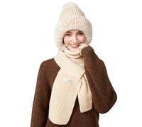 TAGVO Bonnet d'hiver pour Femme avec Écharpe, 2 en 1 Cagoule Coupe Bonnet Thermique Double Épaisseur Extensible Doux et Élastique avec Pompon pour Femmes