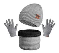 TAGVO Bonnet écharpe et Gants Femme Homme,Tricotés Ensemble d'hiver Bonnet écharpe Gants d'écran Tactile 3 en 1, Hiver Doux Épais Doublure,Convenable pour Ski, Activité de Plein Air