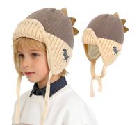 TAGVO Bonnet Hiver Enfant Dinosaure Tricot, Doublé Polaire Chaud avec Cache-Oreilles et Cordon, Design Cartoon Garçons Filles 1-6 Ans