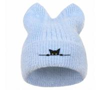 TAGVO Bonnet Tricoté Femme Homme avec Oreilles de Chat Bonnet d’Hiver Chaud Brodé Chapeau Mignon