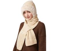 TAGVO Bonnets et Écharpes Tricotés d'Hiver pour Femmes, Cagoule Coupe-Vent Avec Cache-Cou Écharpe Flexible Boule De Poils, Bonnet en Doublure en Polaire Thermique Elastique Masque De Ski Balaclava