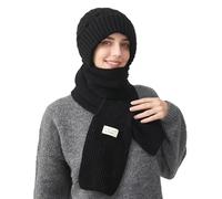 TAGVO Bonnets et Écharpes Tricotés d'Hiver pour Femmes, Earflap Bonnet Chapeau Chaud Coupe-Vent en Polaire Douce et Chaude, Cagoule Thermique Elastique Masque De Ski Balaclava pour Cyclisme, Randonnée