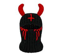 TAGVO Cagoule en Tricot pour Femme et Homme, Cagoule d'hiver Thermique Respirant avec Cornes de Diable, Bonnet Pointu Chapeau Cache-Cou Balaclava pour Costume d'halloween Cosplay Carnaval Masqué