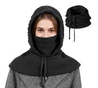 TAGVO Chaud Ensemble Bonnet Écharpe et Masque Hiver, 3 en 1 Tricotés Cagoule Masque Facial avec Cache-Cou Doux Écharpe à Capuche Unisexe, Réglable Masque Coupe-Vent pour Visage et Cou
