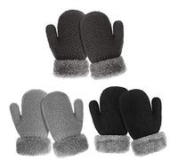 TAGVO Enfant Gants Chauds, 3 Paires Gants et Moufles Bebe Hiver Enfants Garçons Filles, Epais Sherpa Toison Thermique Doublé Tricotés Gants et Moufles, Gants Magiques d'hiver pour Enfants