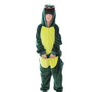 TAGVO Enfant Pyjamas Animal en Flanelle Ensemble Hiver Grenouillère Garçons Filles Cosplay Déguisement Combinaison Vêtement De Nuit Unisexe Chic Costume Noël Fête Chaud Onesie Dinosaure Vert-100