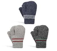 TAGVO Enfants Gants Chauds d'Hiver, 3 Paires Hiver Enfants Garçons Filles Epais Sherpa Toison Thermique Doublé Tricotés Gants et MouflesEnfants Garçons Filles 5-13Ans