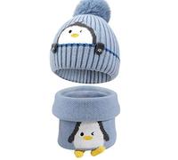 TAGVO Ensemble Bonnet Écharpe Tricoté Chaud pour Enfants, Hiver Épaissi Doublé Polaire Thermique avec Cache-Cou, pour Garçons Filles 3-6 Ans