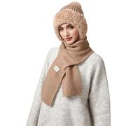 TAGVO Femmes Bonnets et Écharpes Tricotés d'hiver, 2 en 1 Cagoule Coupe Doublure en Polaire, Cagoule Bonnet en Maille Jacquard Elastique Doux Balaclava pour Ski Cyclisme Randonnée