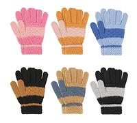 TAGVO Gants Chauds 6 Paires, Hiver Enfants Garçons Filles Epais Thermique Doublé Tricotés Gants et Moufles, Gants Magiques pour Enfants de 5 à 13 Ans