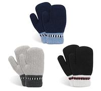 TAGVO Gants Extensibles en Tricot Enfant, 3 Paires Moufles Bebe Hiver Enfants Garçons Filles, Tricotées épais d'Hiver Âgées de 2 à 5 Ans