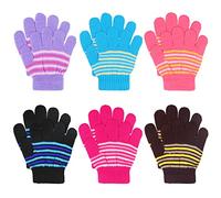 TAGVO Gants Magiques Chauds pour Enfants 6 Paires, Gants Extensibles Magiques pour Enfants, en Tricot Extensible, pour un Usage Quotidien d'Hiver, Coupe Colorée Garçons Filles Âgées de 4 à 8 Ans