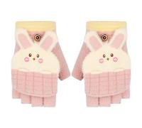 TAGVO Gants sans Doigts d'Hiver Pour Enfants 7 à 13 Ans, Convertibles Gants Demi-Doigt Gants Magiques Chauds en Polaire Douce, Gants à Rabat Tricotés Gants à Double Usage Elastique Pour Fille