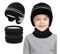 TAGVO Hiver Tricotés Bonnet Écharpe Ensemble Enfants, Chaud Bonnet Écharpe Doublé Polaire Set, Tricoté Tour de Bonnet Cou Chaud avec Doublure pour Enfant Garçons et Filles 2-6 Ans