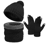 TAGVO Hiver Tricotés Ensemble Bonnet Écharpe Gants D'écran Tactile Femme, Doux Bonnet Cache-Cou Épais et Chaud Gants en tricot avec Doublure en Polaire Cosy 3 Paquet,pour Ski Accessoires d'hiver