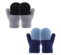TAGVO Lot de 2 paires de moufles tricotées pour bébé - Douces et épaisses - Coupe-vent - Pour filles et garçons - Doublure en polaire - Élastiques - Pour enfants de 0 à 2 ans